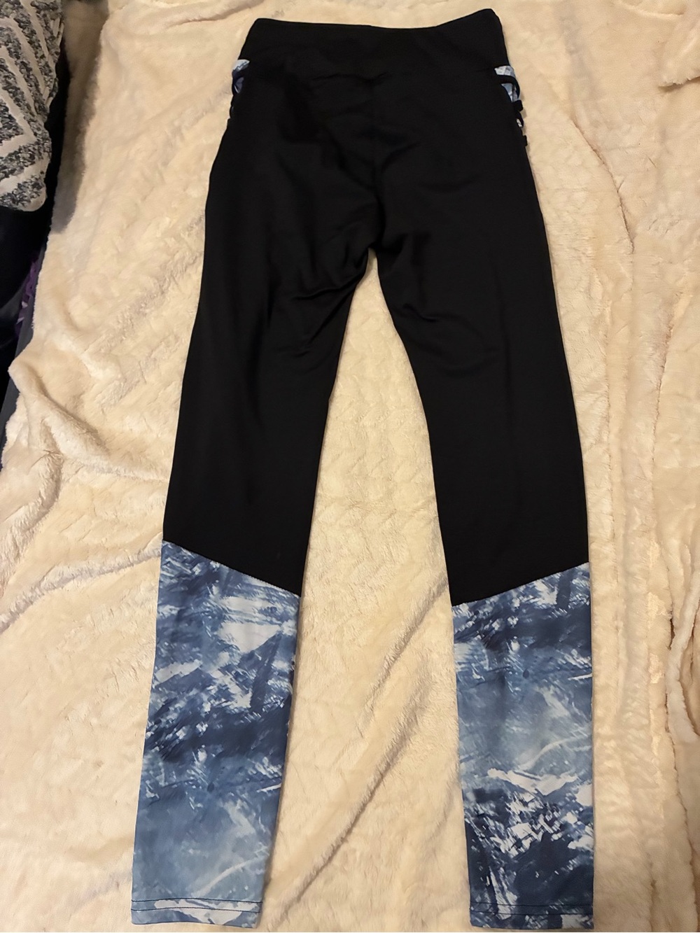 SHEIN Black Leggings with Blue Tie-Dye Panels